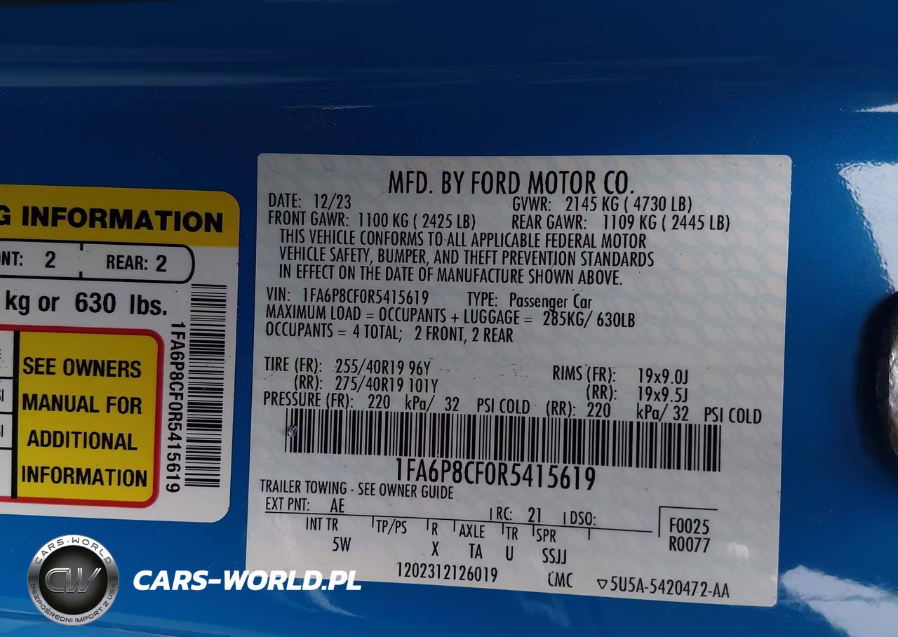 2024 Ford Mustang Gt Premium Fastback VIN:1FA6P8CF0R5415619 - 9