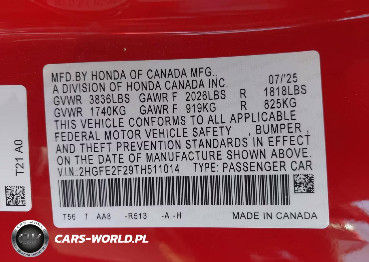 2026 Honda Civic Lx VIN:2HGFE2F29TH511014 - 9