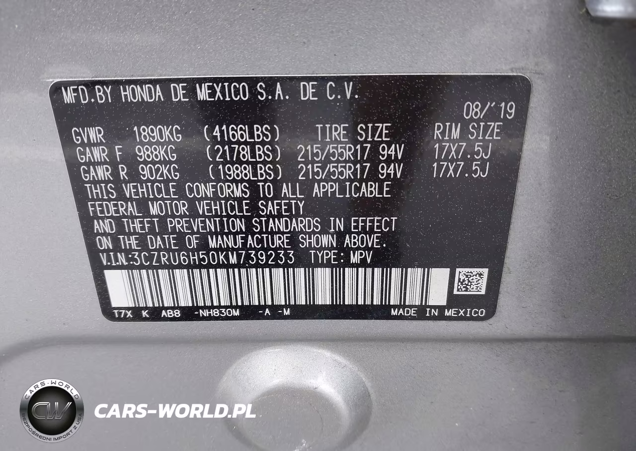 2019 Honda Hr-V Ex VIN:3CZRU6H50KM739233 - 9