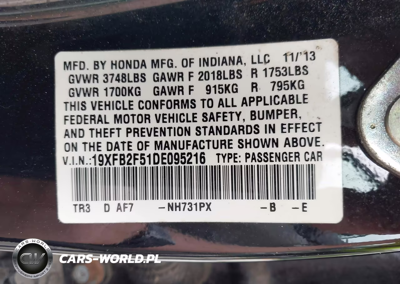 2013 Honda Civic Lx VIN:19XFB2F51DE095216 - 9