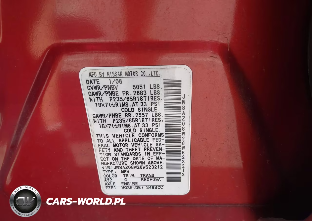 2006 Nissan Murano Sl VIN:JN8AZ08W26W523212 - 9