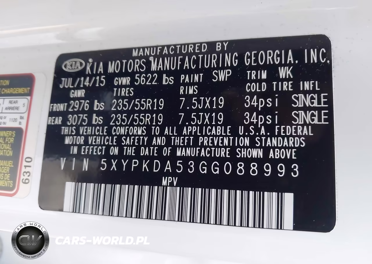 2016 Kia Sorento 3.3L Sxl VIN:5XYPKDA53GG088993 - 9