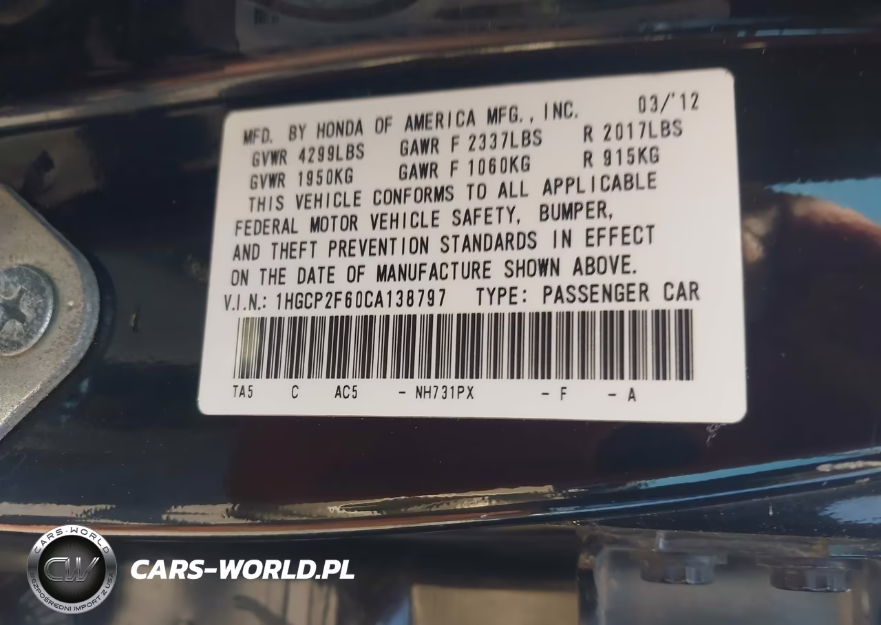 2012 Honda Accord 2.4 Se VIN:1HGCP2F60CA138797 - 9