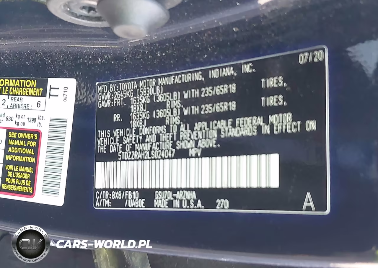 2020 Toyota Highlander Le VIN:5TDZZRAH2LS024047 - 9