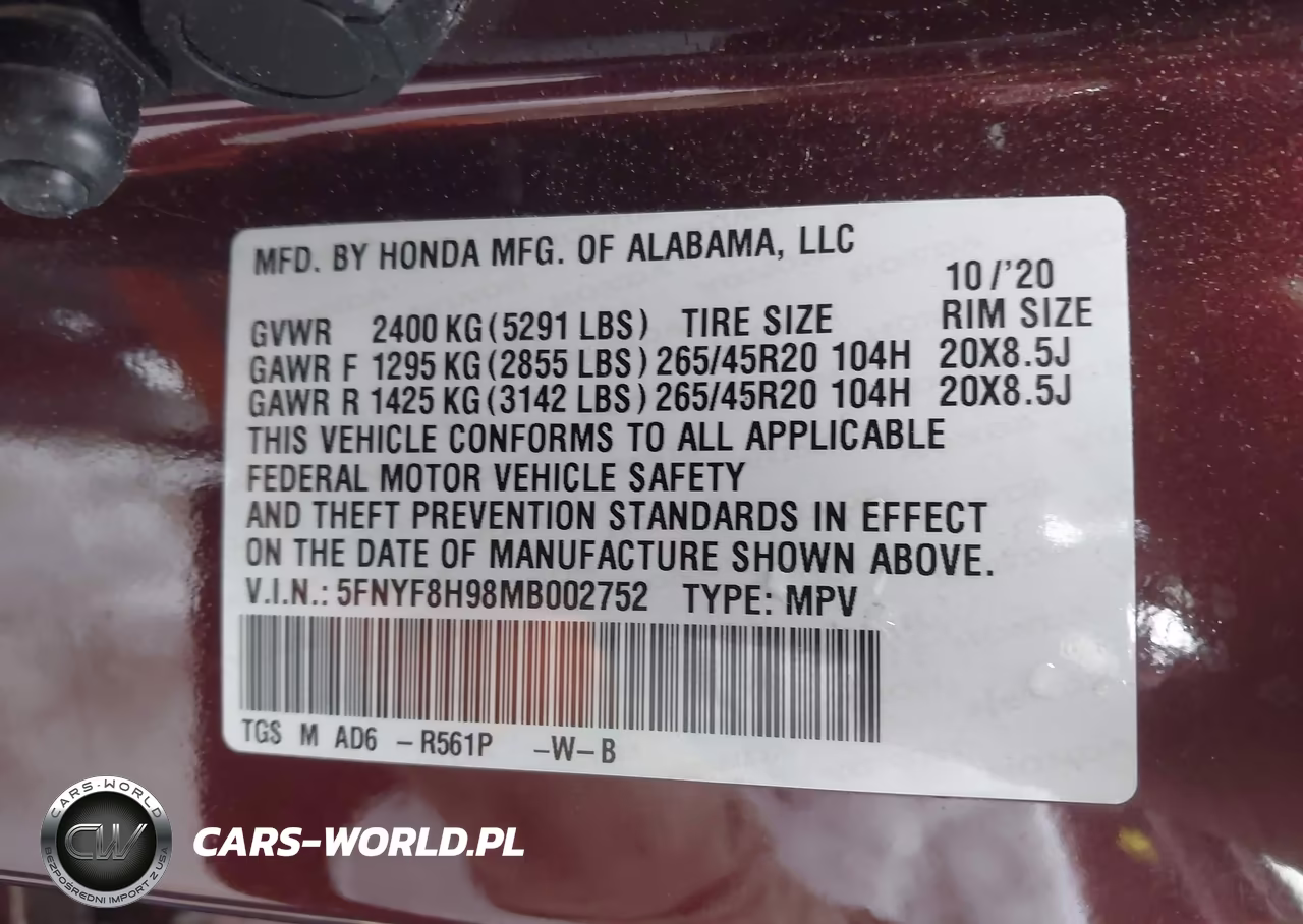 2021 Honda Passport Awd Touring VIN:5FNYF8H98MB002752 - 9