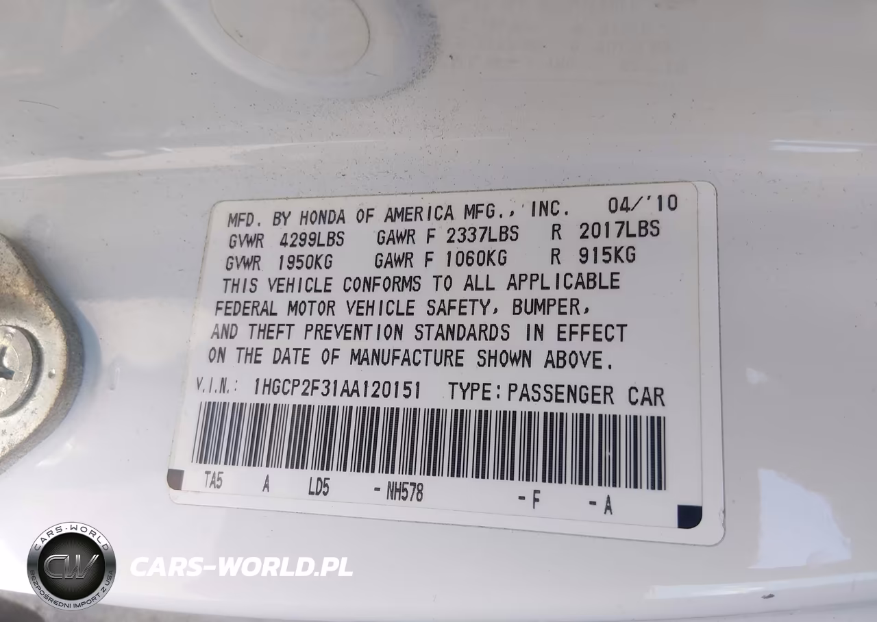 2010 Honda Accord 2.4 Lx VIN:1HGCP2F31AA120151 - 9
