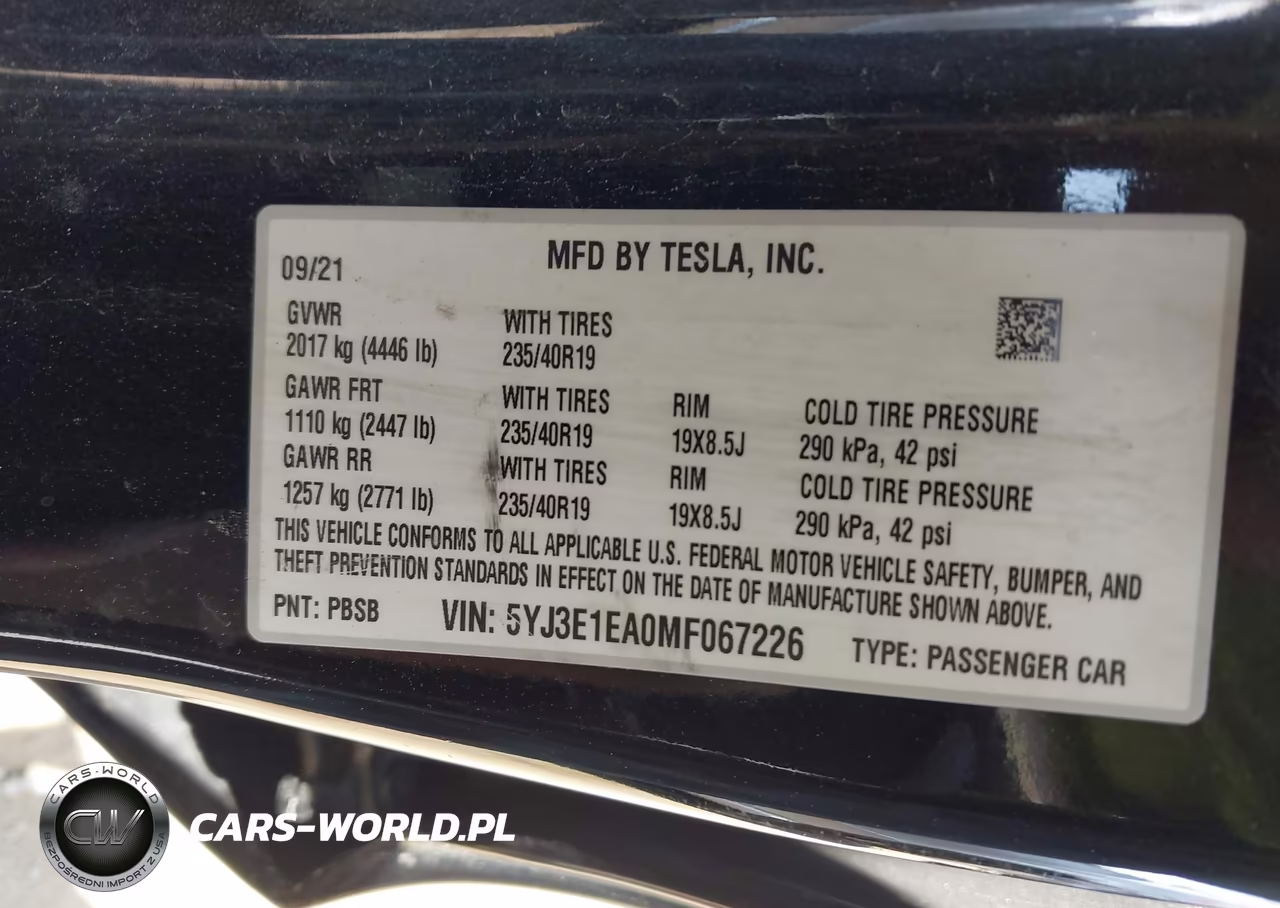 2021 Tesla Model 3 Standard Range Plus Rear-Wheel Drive VIN:5YJ3E1EA0MF067226 - 9