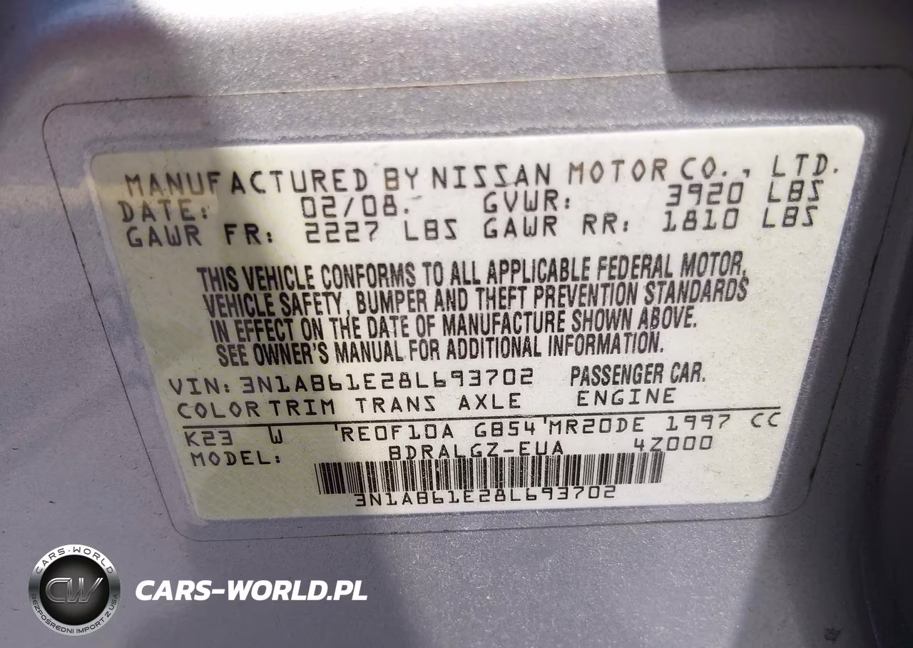 2008 Nissan Sentra 2.0Sl VIN:3N1AB61E28L693702 - 9