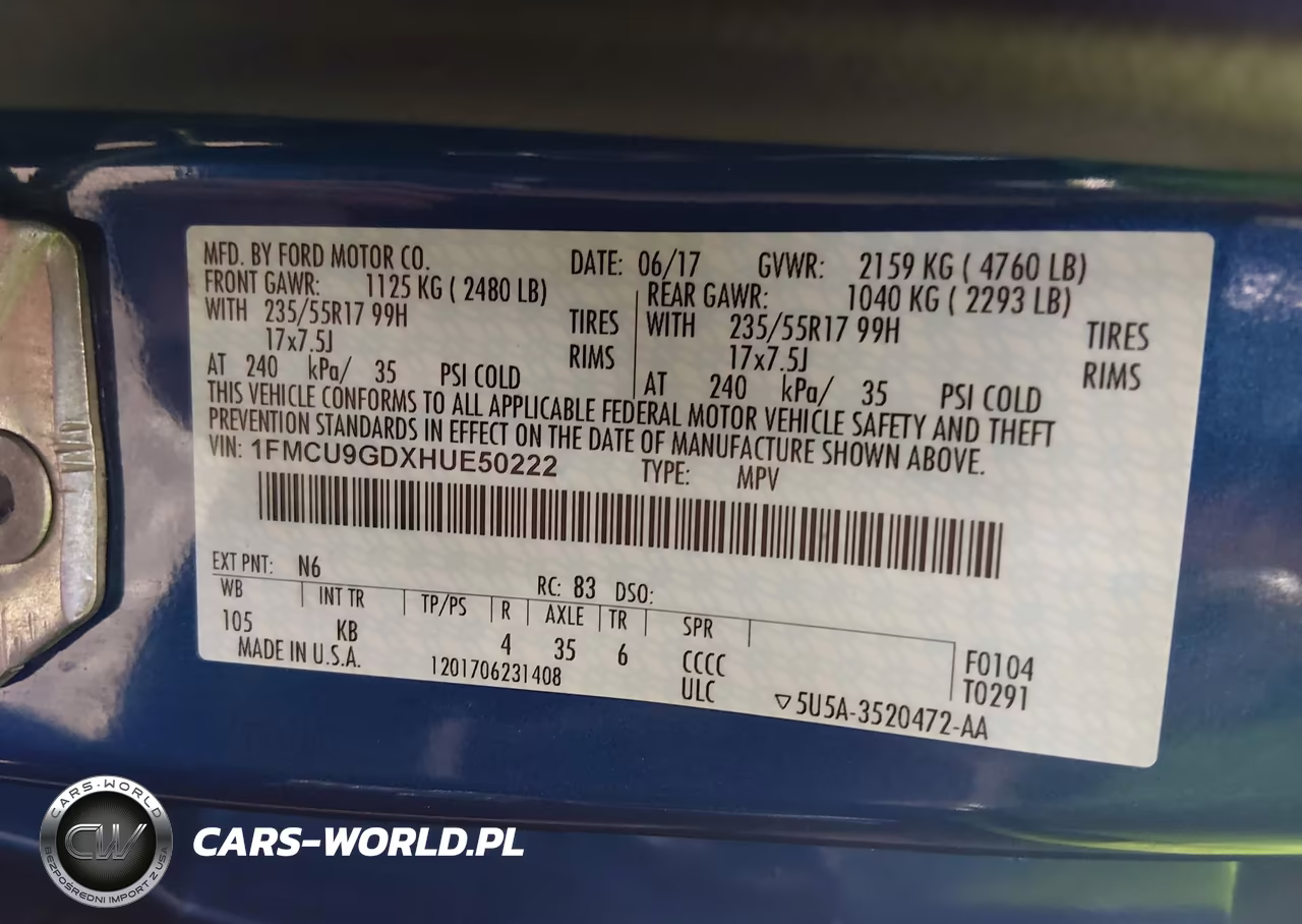2017 Ford Escape Se VIN:1FMCU9GDXHUE50222 - 9