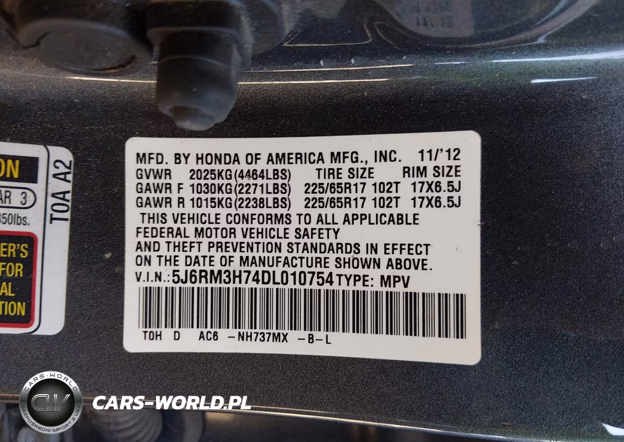 2013 Honda Cr-V Ex-L VIN:5J6RM3H74DL010754 - 9