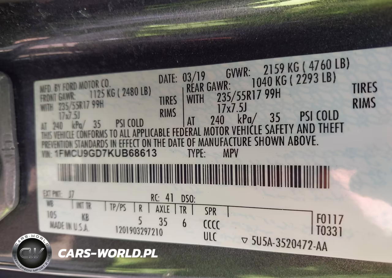 2019 Ford Escape Se VIN:1FMCU9GD7KUB68613 - 9
