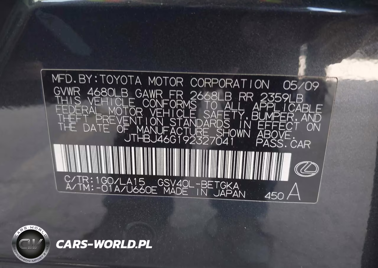 2009 Lexus Es 350 VIN:JTHBJ46G192327041 - 9