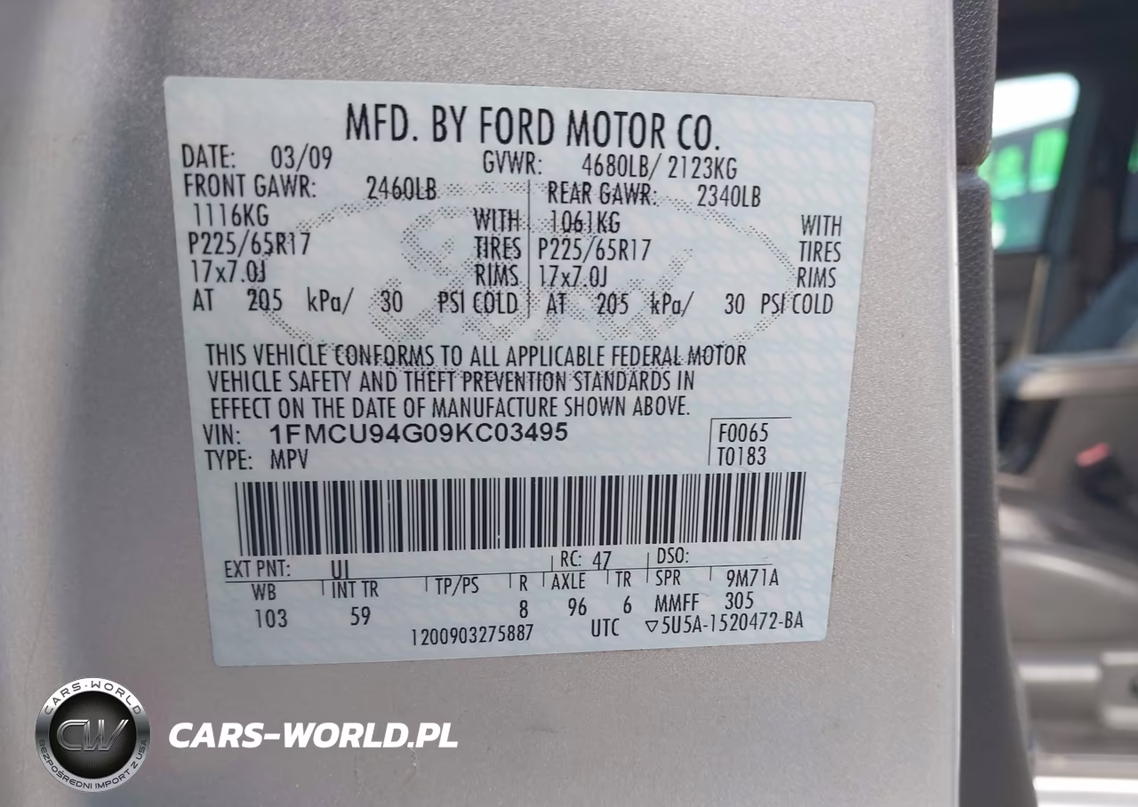 2009 Ford Escape Limited VIN:1FMCU94G09KC03495 - 9