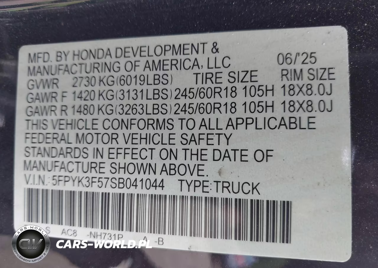 2025 Honda Ridgeline Rtl VIN:5FPYK3F57SB041044 - 9