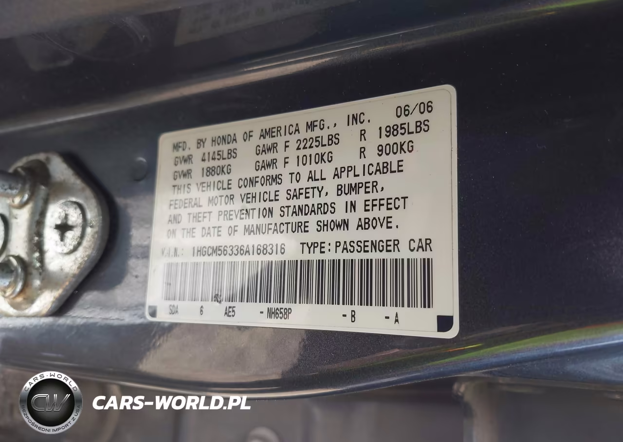 HONDA ACCORD VIN:1HGCM56336A168316 - 9