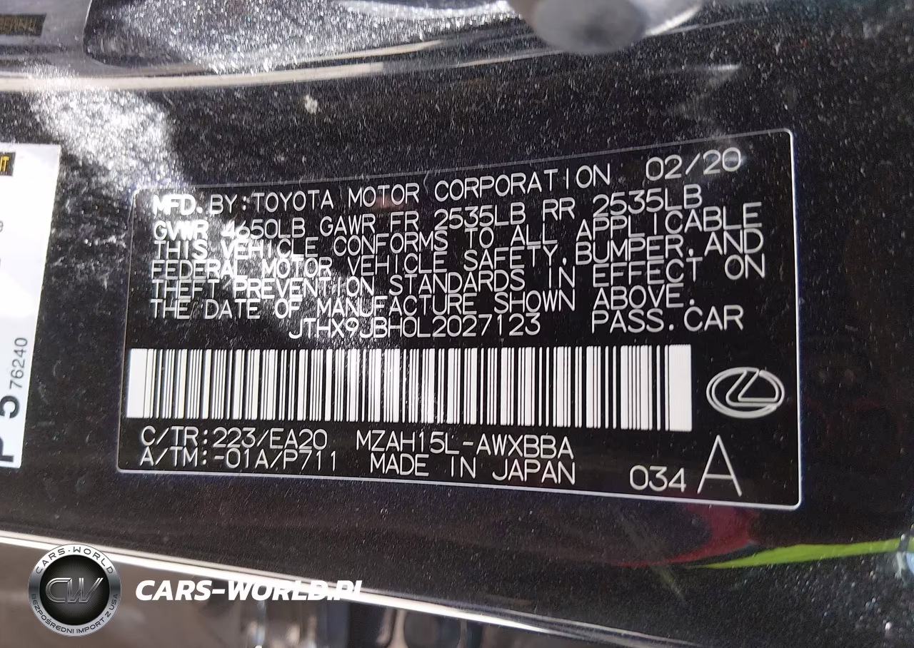 2020 Lexus Ux 250H VIN:JTHX9JBH0L2027123 - 9