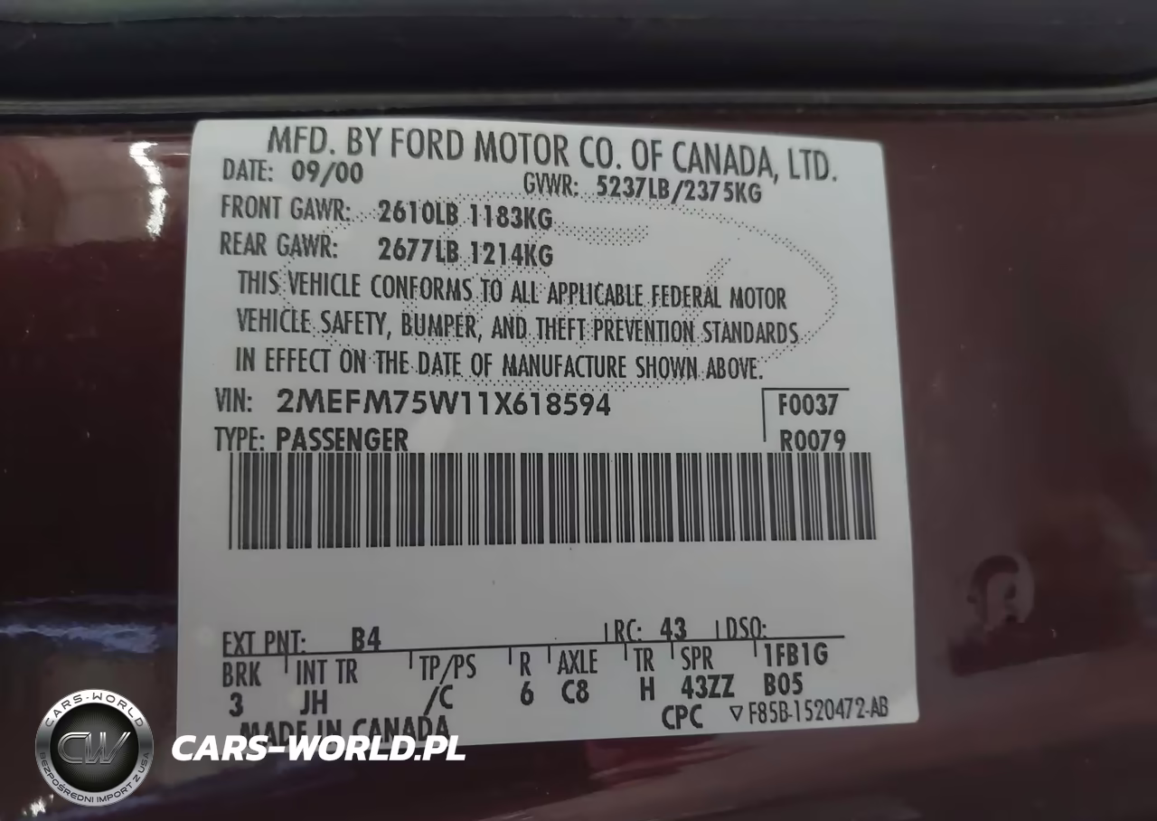 2001 Mercury Grand Marquis Ls VIN:2MEFM75W11X618594 - 9