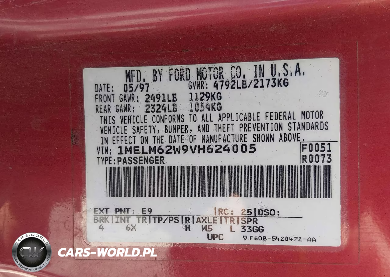 1997 Mercury Cougar Xr7 VIN:1MELM62W9VH624005 - 9