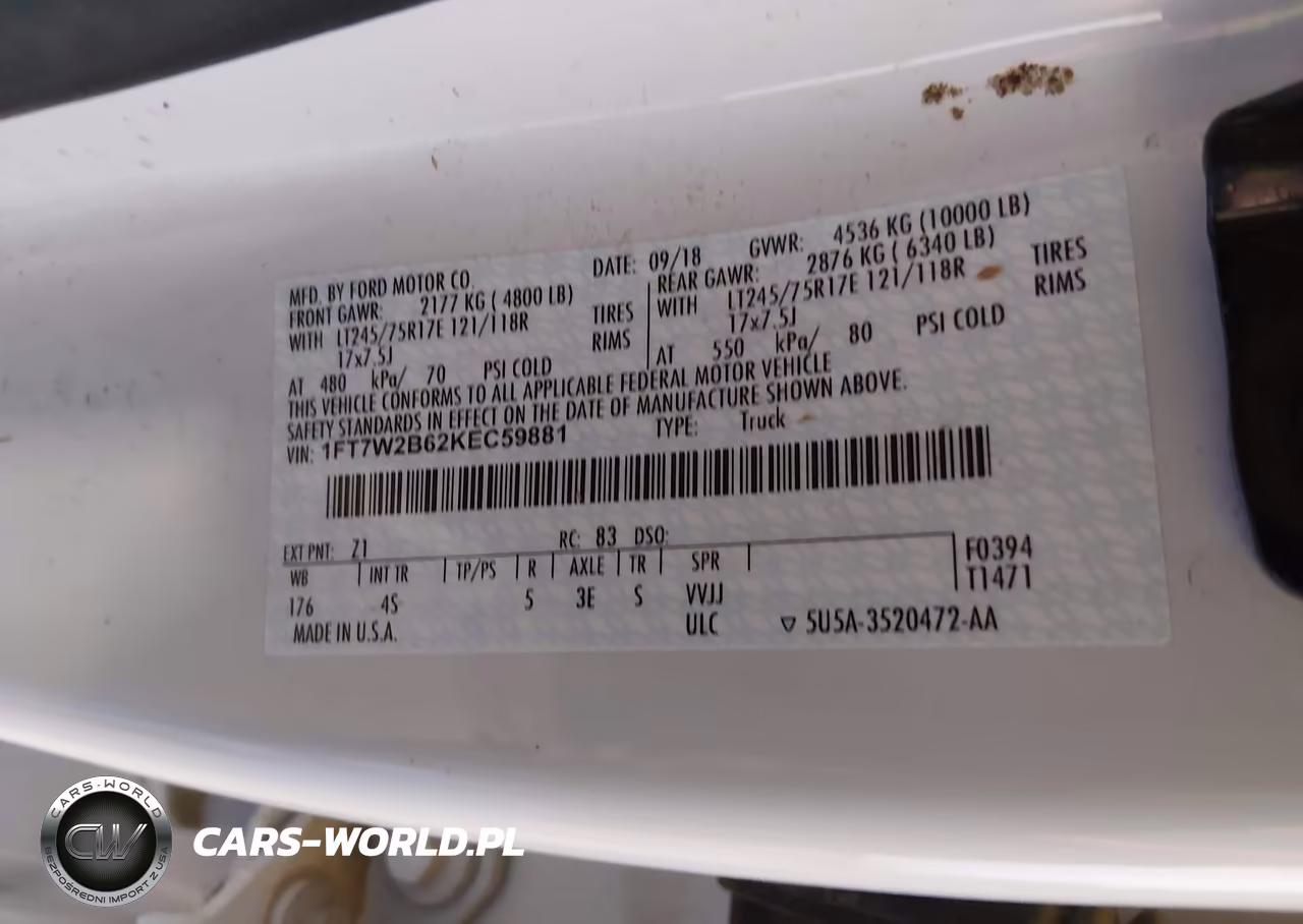 2019 Ford F-250 Xl VIN:1FT7W2B62KEC59881 - 9