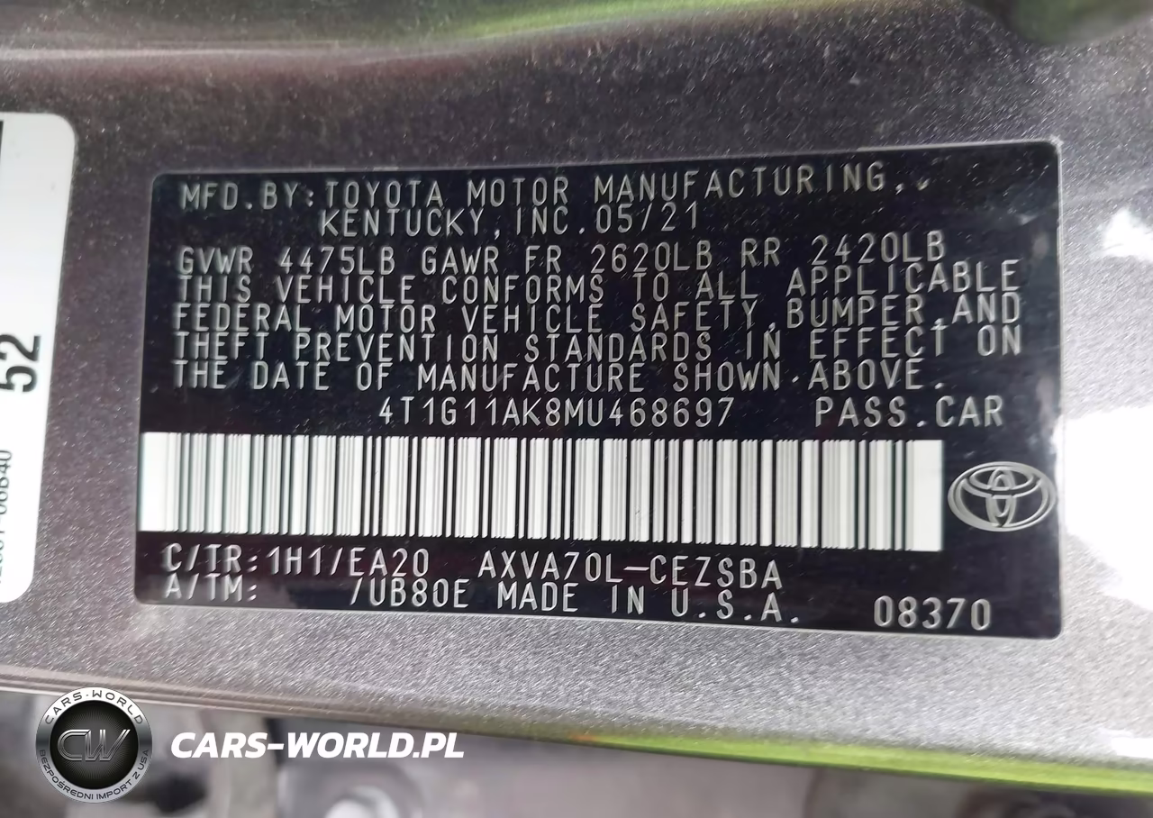 2021 Toyota Camry Se VIN:4T1G11AK8MU468697 - 9