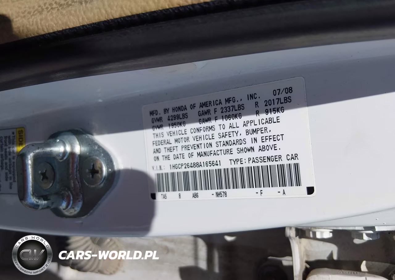 2008 Honda Accord 2.4 Lx-P VIN:1HGCP26488A165641 - 9