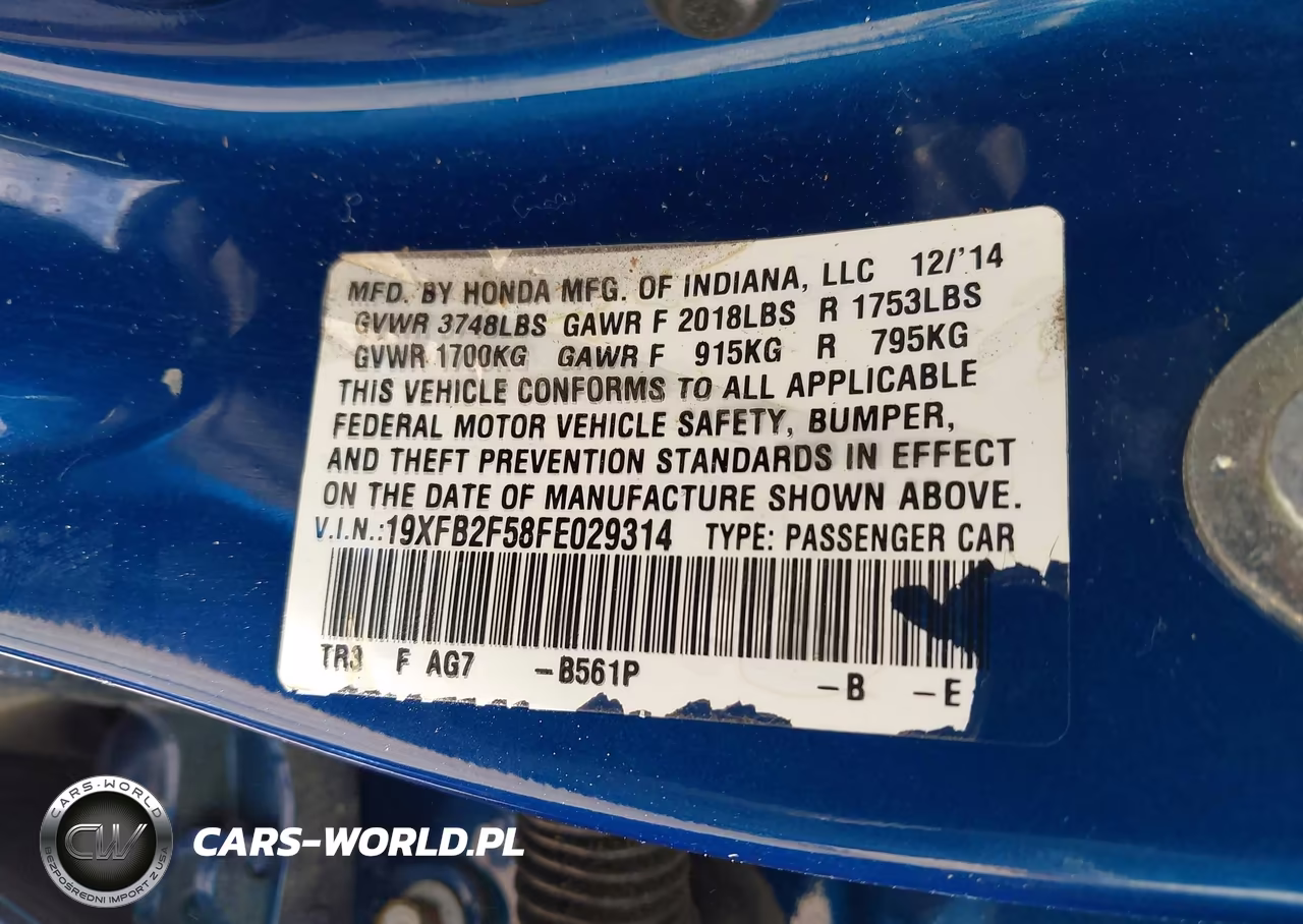2015 Honda Civic Lx VIN:19XFB2F58FE029314 - 9