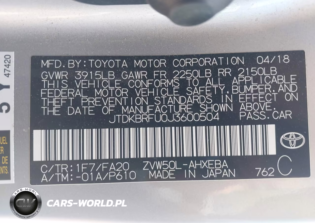 2018 Toyota Prius Two VIN:JTDKBRFU0J3600504 - 9