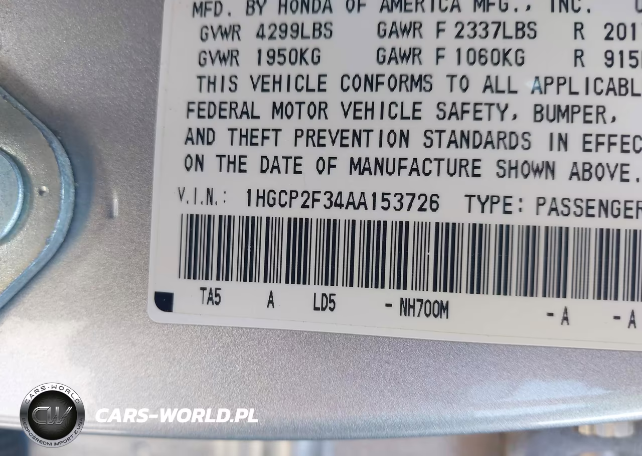 2010 Honda Accord 2.4 Lx VIN:1HGCP2F34AA153726 - 9