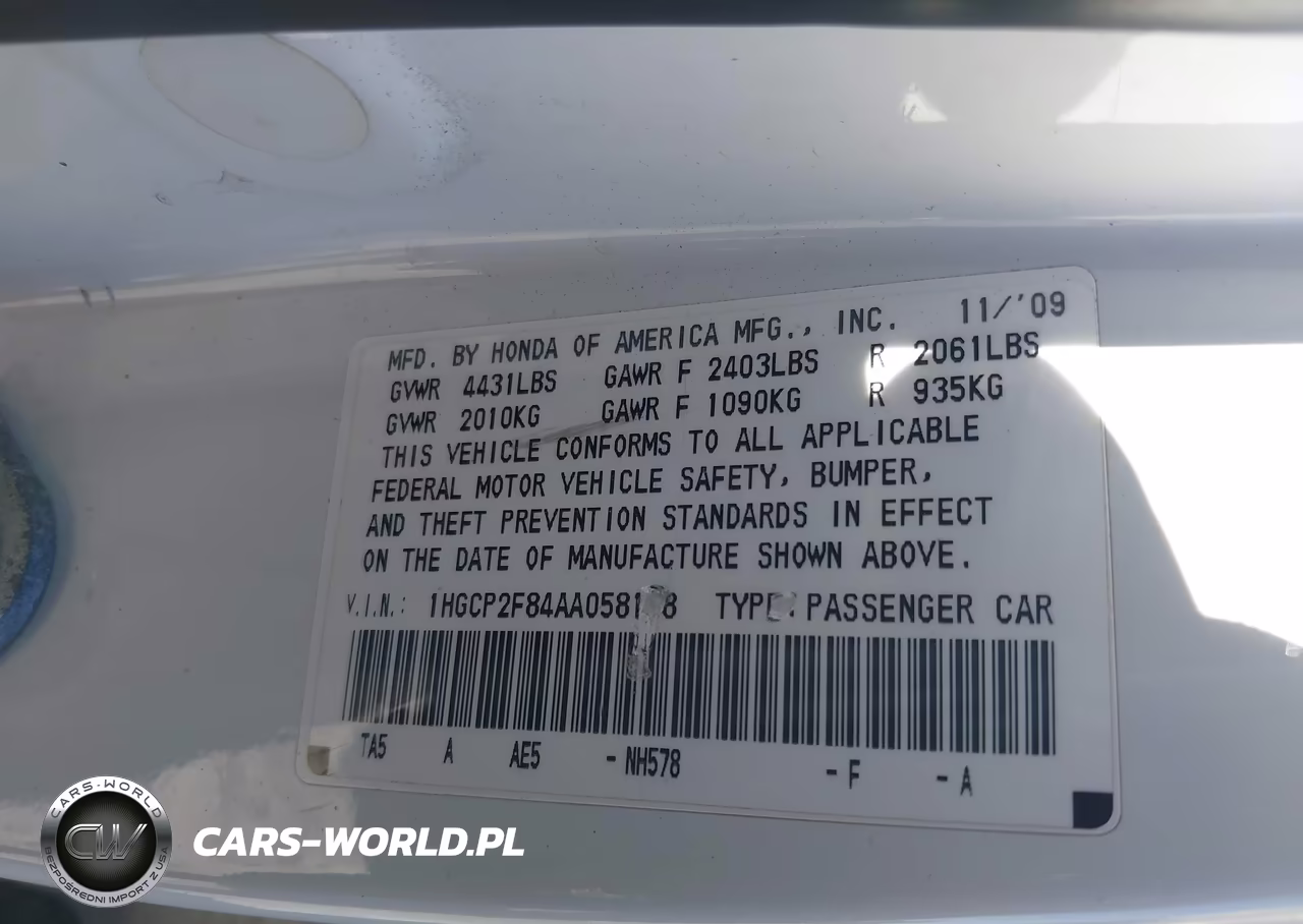 2010 Honda Accord 2.4 Ex-L VIN:1HGCP2F84AA058188 - 9