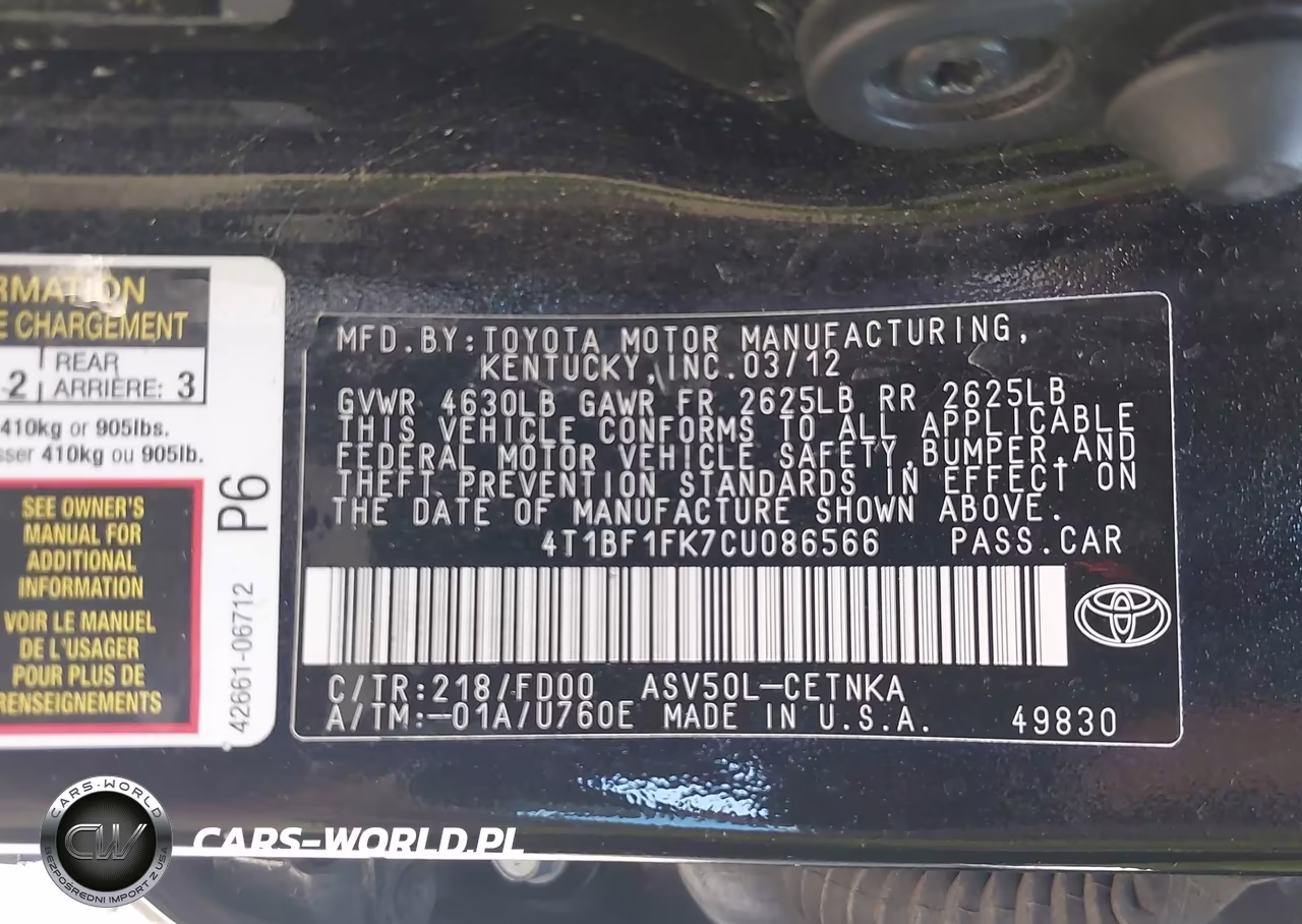 2012 Toyota Camry Le VIN:4T1BF1FK7CU086566 - 9
