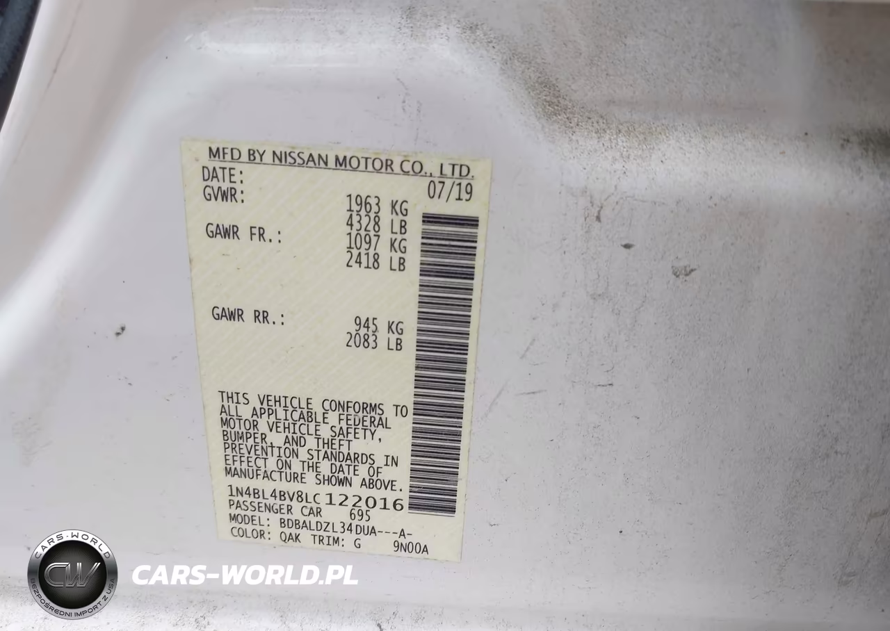 2020 Nissan Altima S Fwd VIN:1N4BL4BV8LC122016 - 9