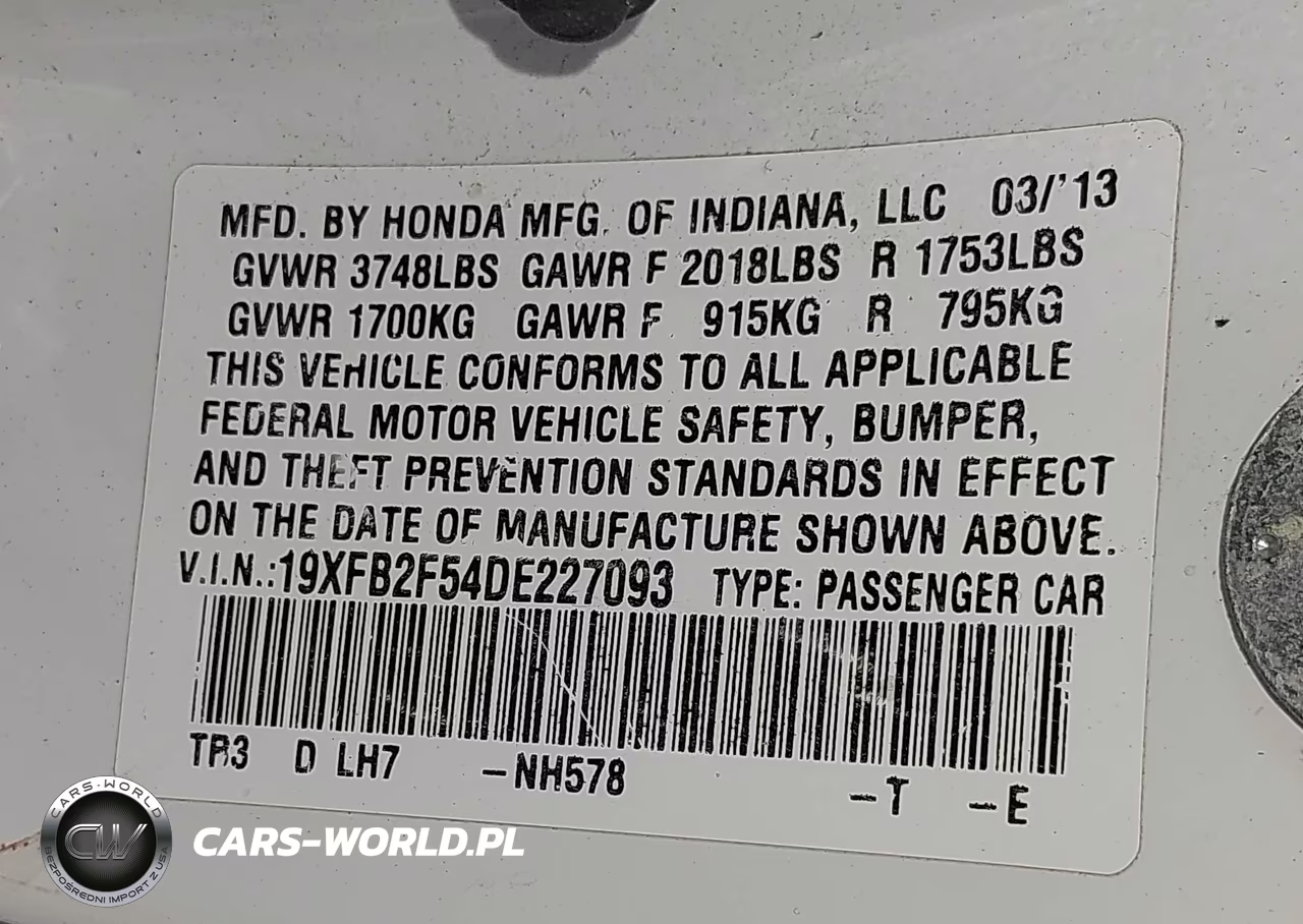 2013 Honda Civic Lx VIN:19XFB2F54DE227093 - 9