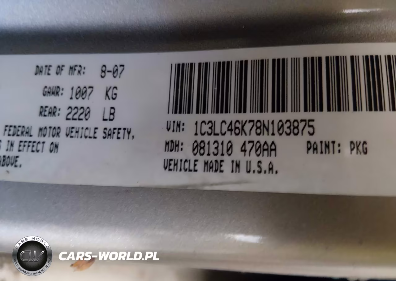 2008 Chrysler Sebring Lx VIN:1C3LC46K78N103875 - 9