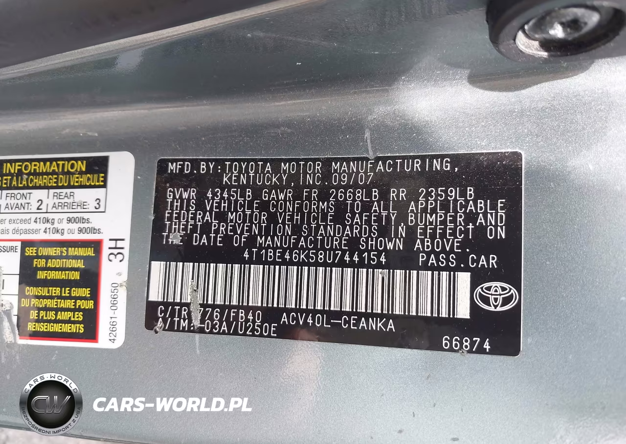 2008 Toyota Camry Le VIN:4T1BE46K58U744154 - 9