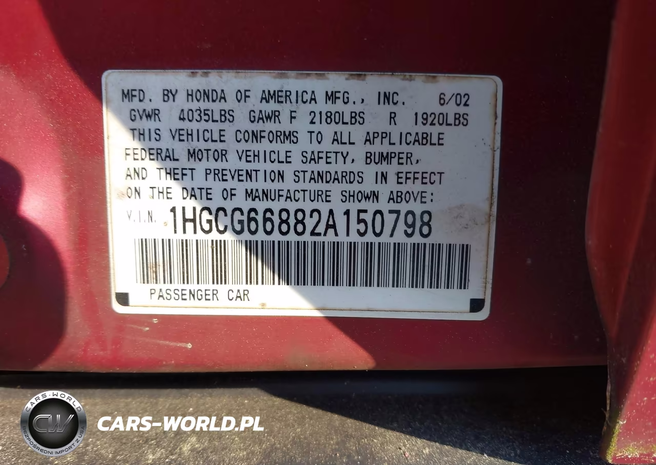 2002 Honda Accord 2.3 Ex-2.3 Se VIN:1HGCG66882A150798 - 9