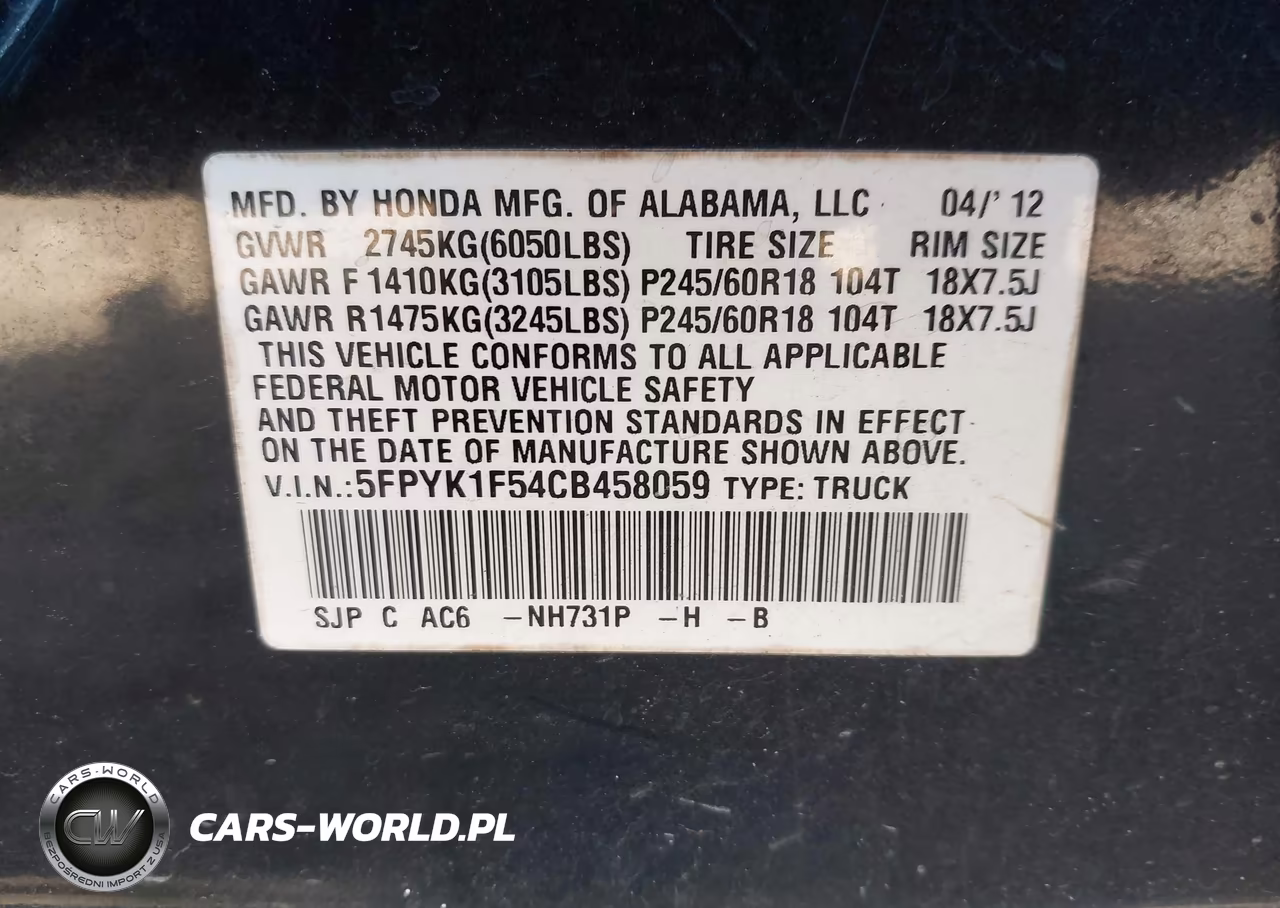 2012 Honda Ridgeline Rtl VIN:5FPYK1F54CB458059 - 9