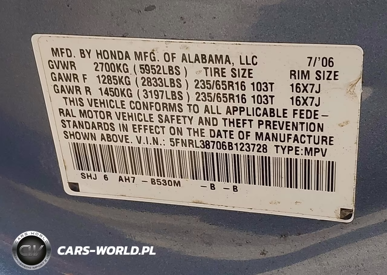 2006 Honda Odyssey Ex-L VIN:5FNRL38706B123728 - 9