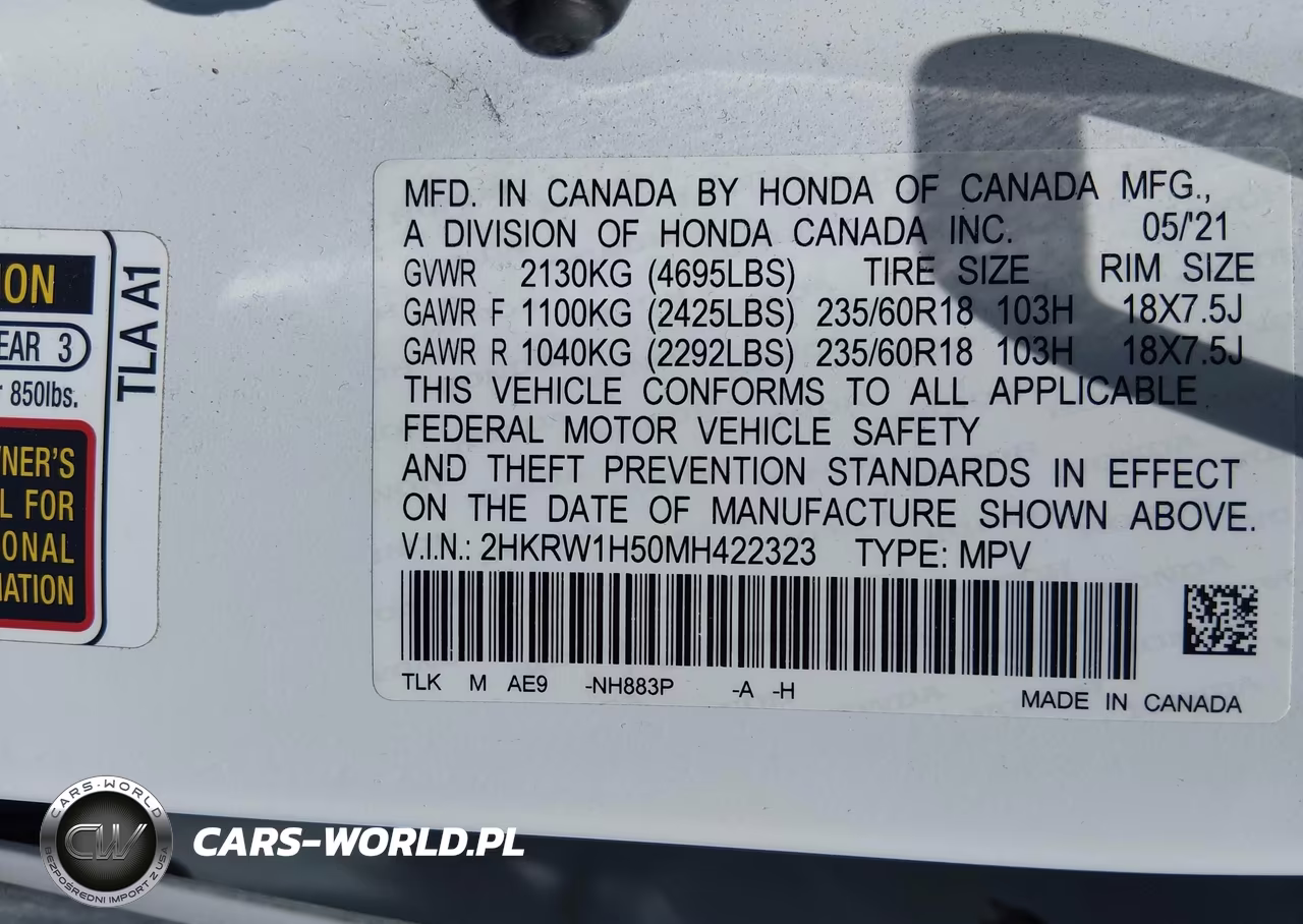 2021 Honda Cr-V 2Wd Ex VIN:2HKRW1H50MH422323 - 9