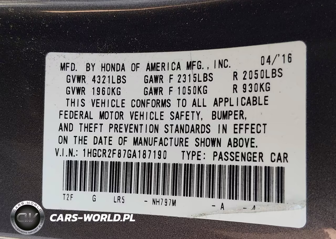 2016 Honda Accord Ex-L VIN:1HGCR2F87GA187190 - 9