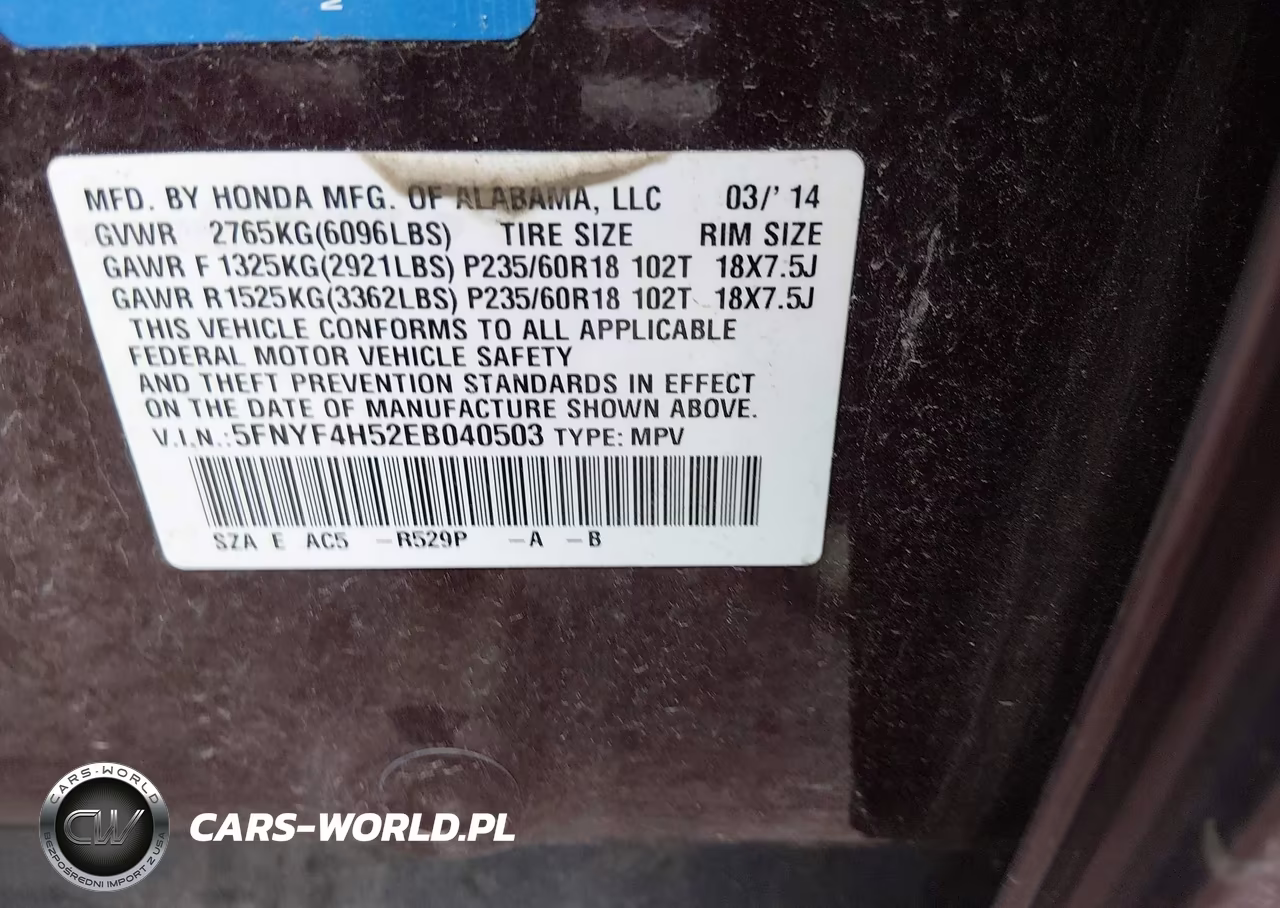 2014 Honda Pilot Ex-L VIN:5FNYF4H52EB040503 - 9