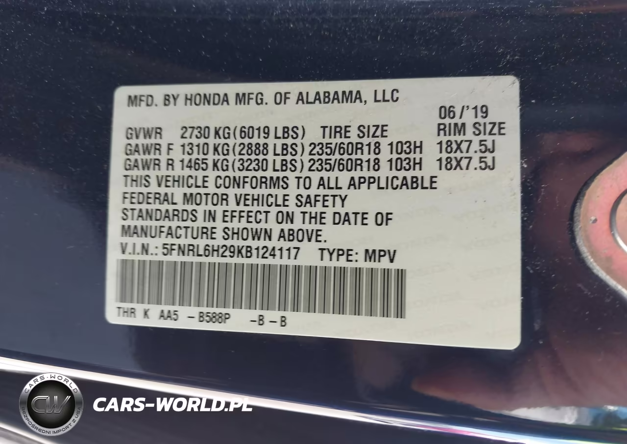 2019 Honda Odyssey Lx VIN:5FNRL6H29KB124117 - 9