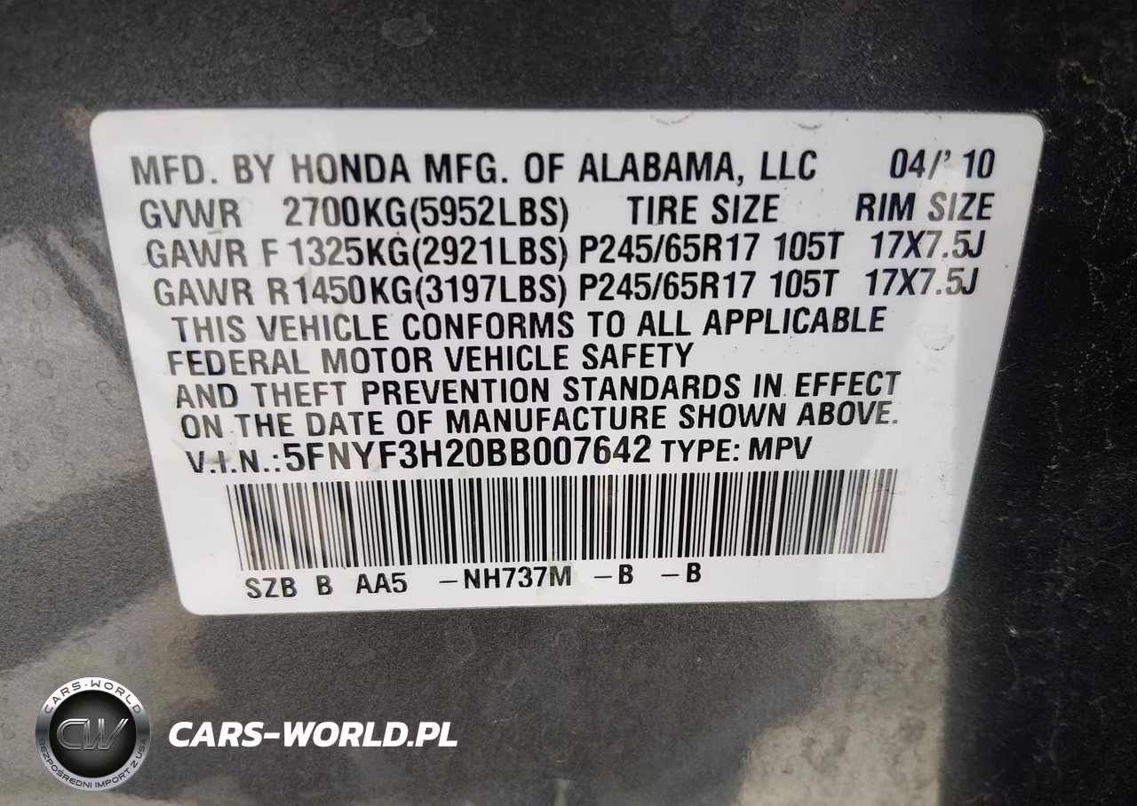 2011 Honda Pilot Lx VIN:5FNYF3H20BB007642 - 9