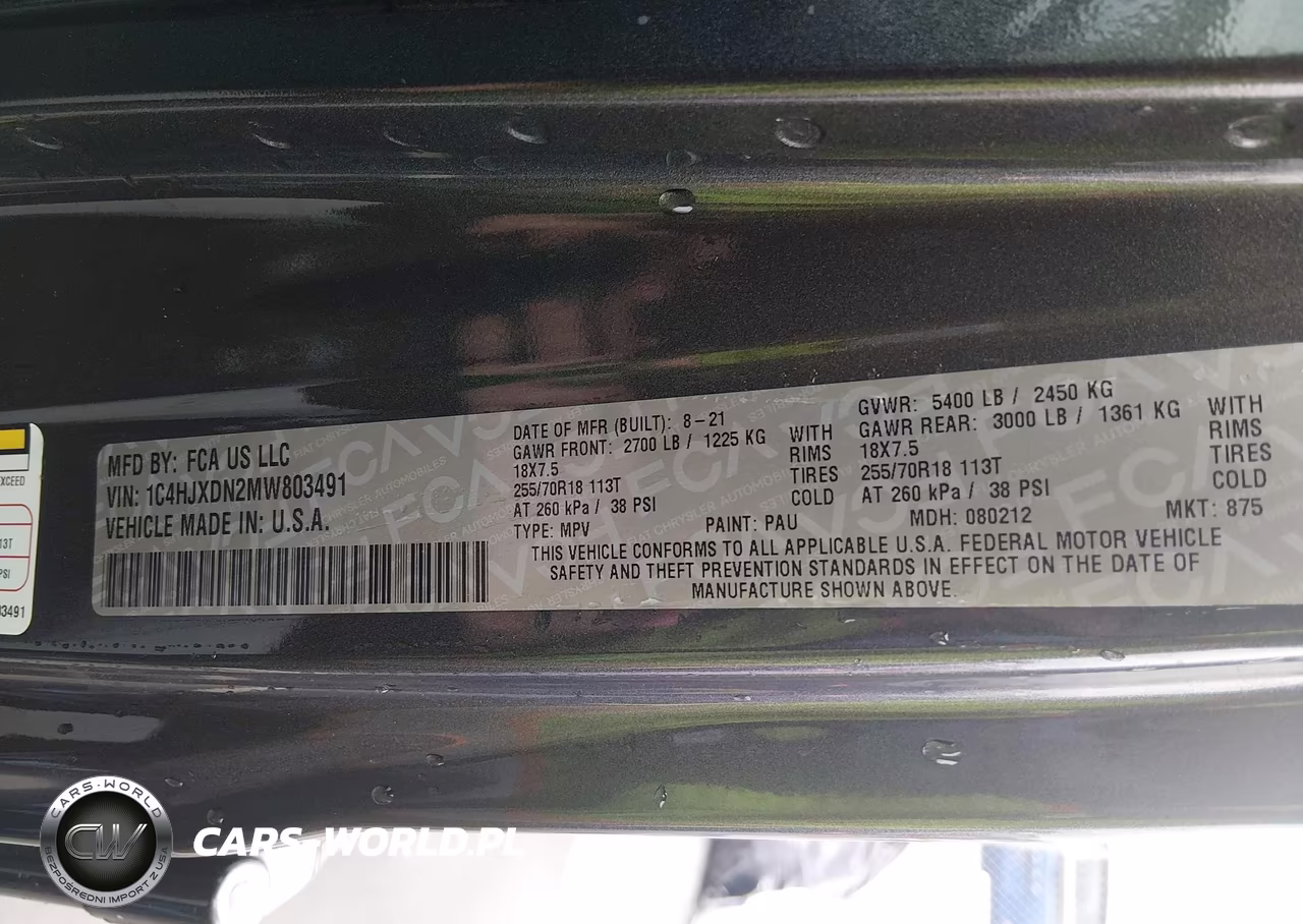 2021 Jeep Wrangler Unlimited Sport Altitude 4X4 VIN:1C4HJXDN2MW803491 - 9