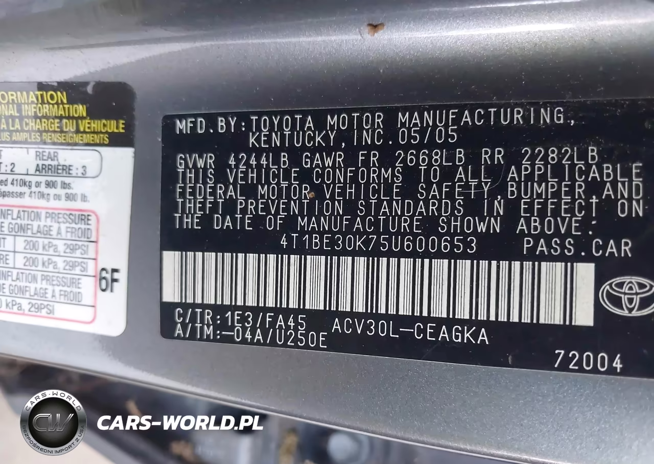 2005 Toyota Camry Xle VIN:4T1BE30K75U600653 - 9