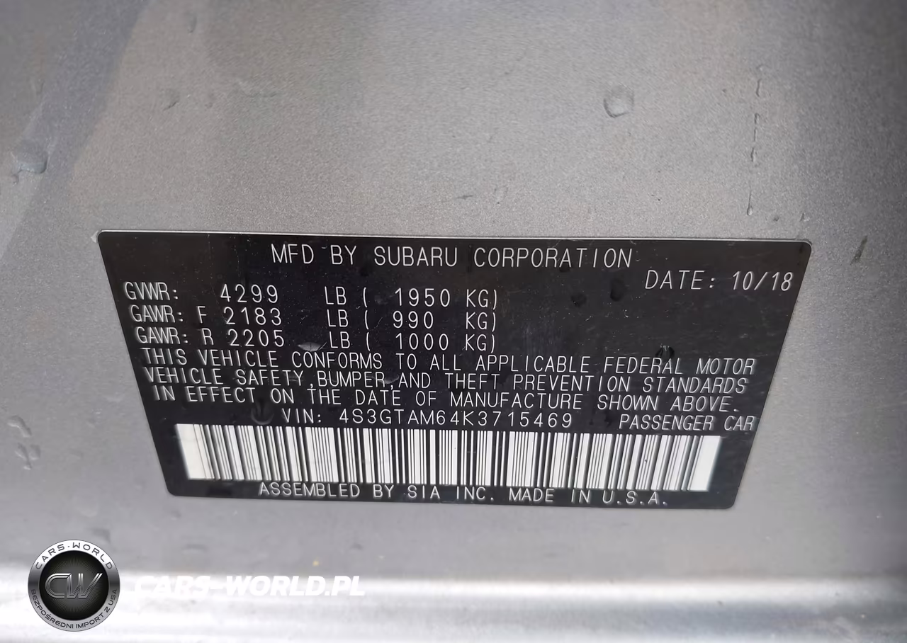 2019 Subaru Impreza 2.0I Sport VIN:4S3GTAM64K3715469 - 9
