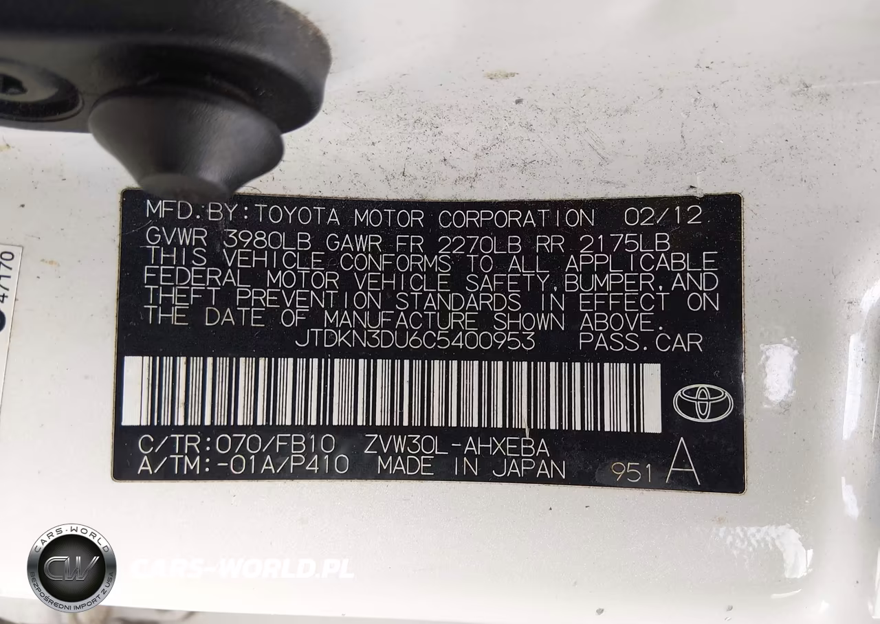 2012 Toyota Prius Two VIN:JTDKN3DU6C5400953 - 9