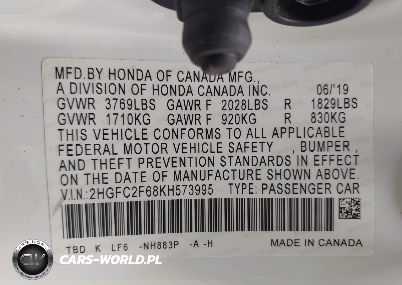 2019 Honda Civic Lx VIN:2HGFC2F68KH573995 - 9