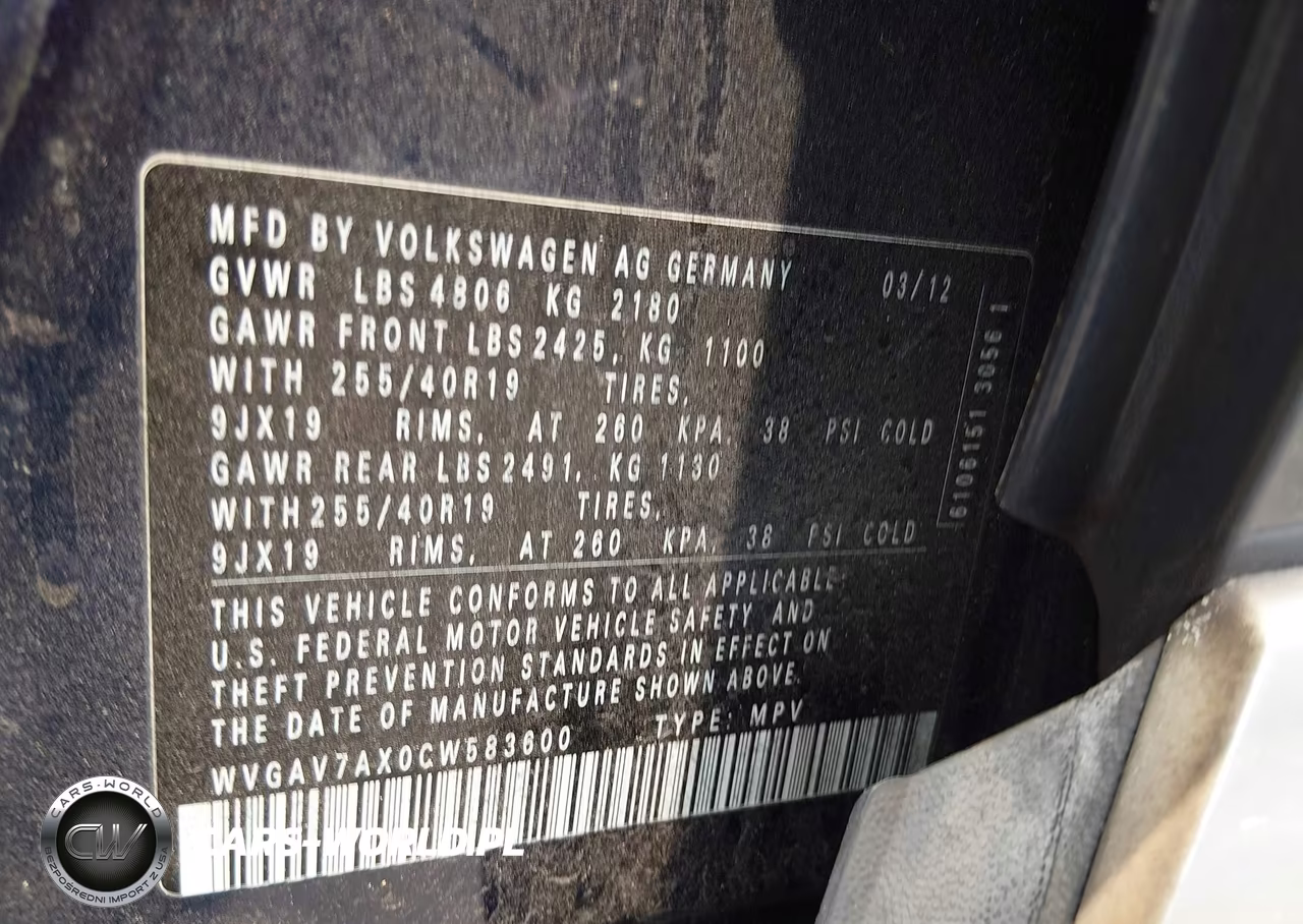2012 Volkswagen Tiguan Sel VIN:WVGAV7AX0CW583600 - 9