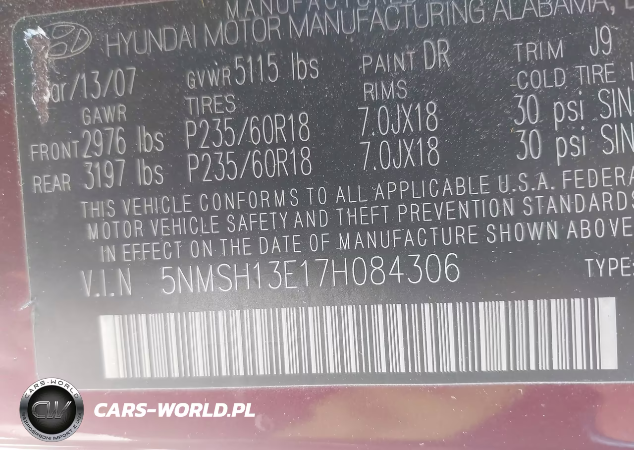 2007 Hyundai Santa Fe Limited-Se VIN:5NMSH13E17H084306 - 9