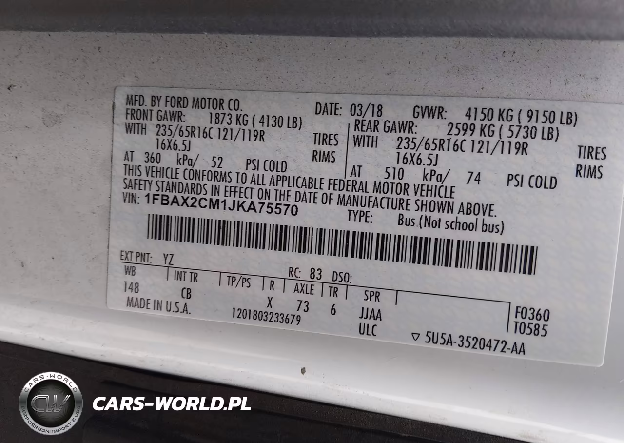2018 Ford Transit-350 Xl VIN:1FBAX2CM1JKA75570 - 9